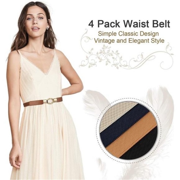 Women Skinny Belt for Dresses Retro Stretch Ladies Waist Belt Plus Size Set of 4 - Picture 6 of 7